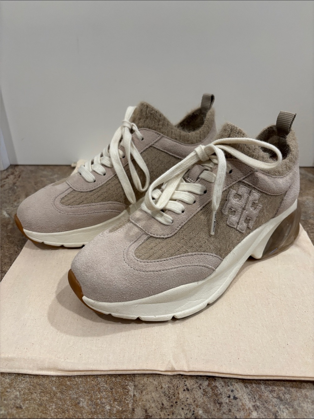 Tory Burch Women's Suede & Knit Platform Sneakers in Taupe
